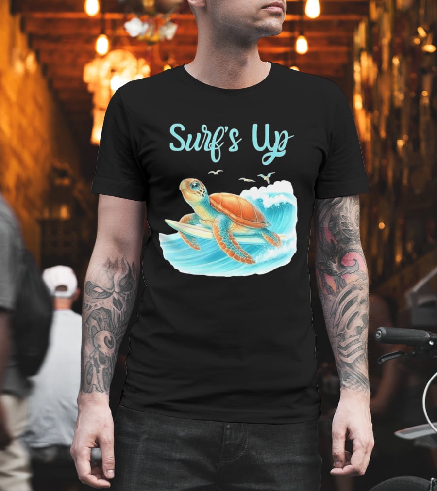 Surf's Up Turtle Riding Surfboard On Big Wave T-Shirt