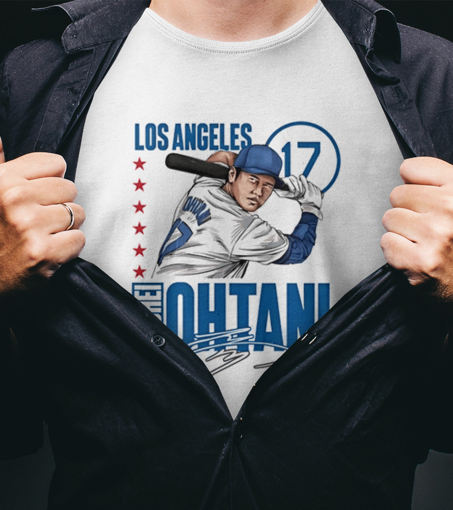 Los Angeles Shohei Ohtani 17 MLB Baseball Player Graphic With Stars T-Shirt