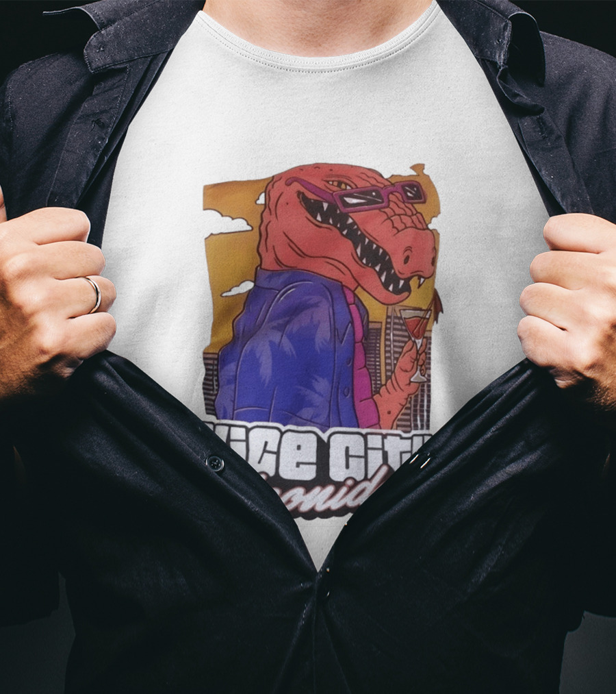 Vice City Leonida Rex Dinosaur Gaming Retro Vibes T-Shirt