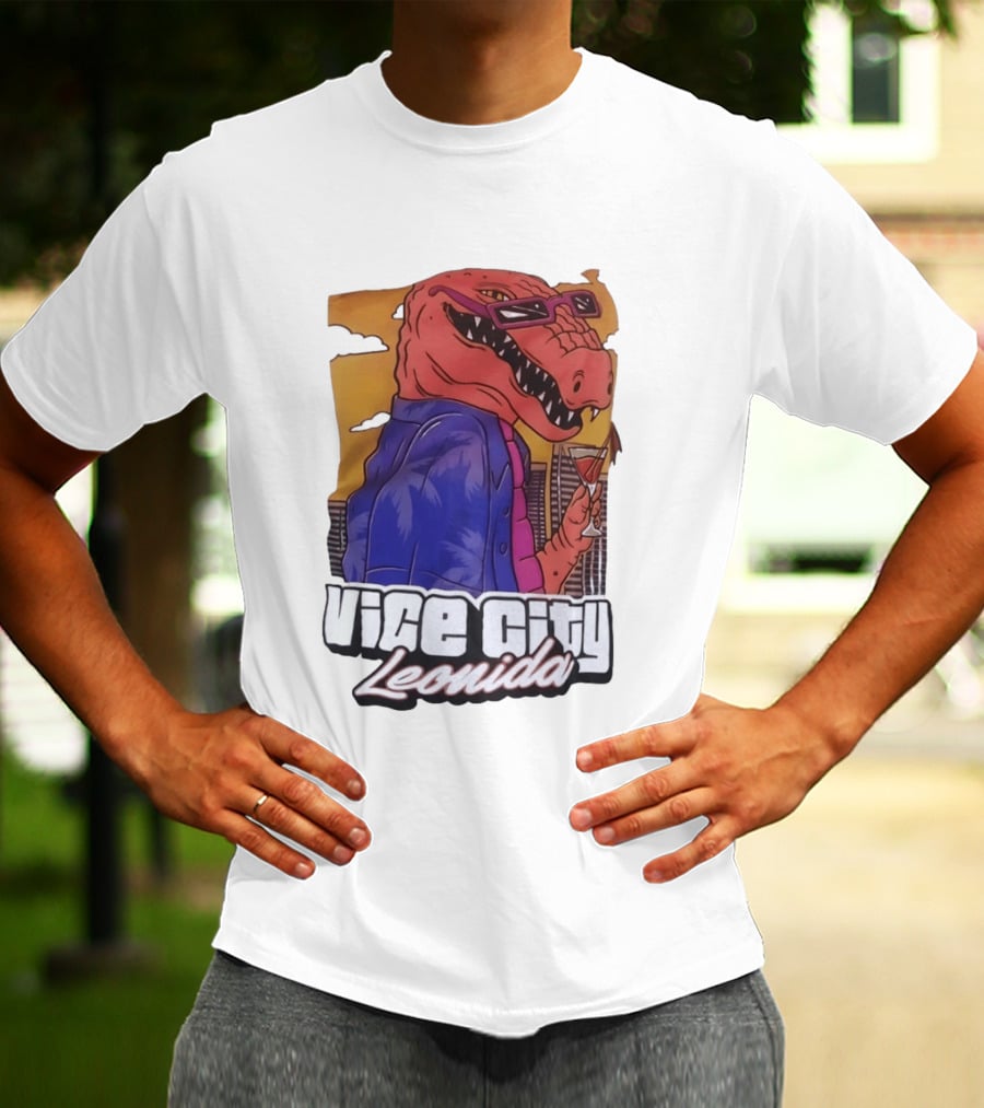 Vice City Leonida Rex Dinosaur Gaming Retro Vibes T-Shirt