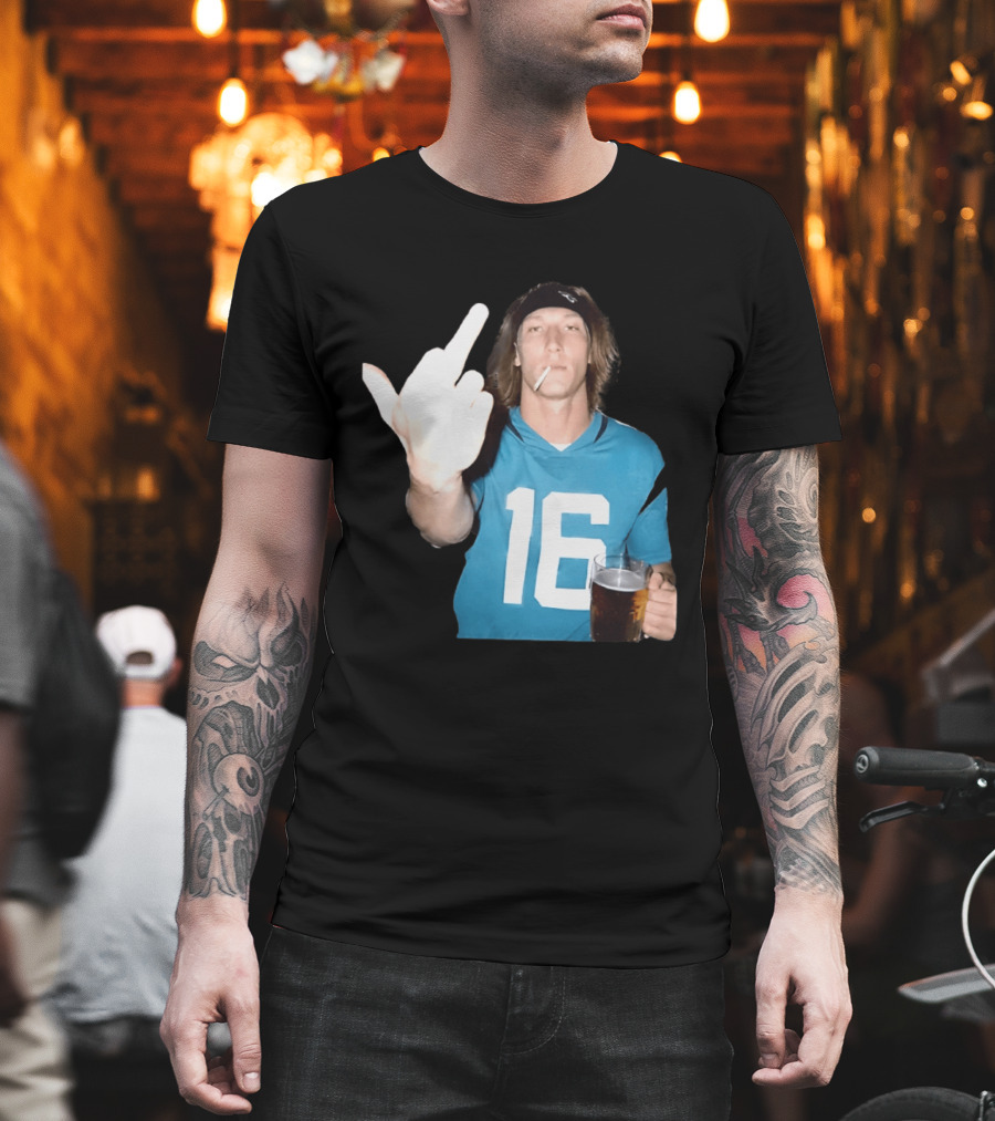 Trevor Lawrence Jersey 16 Middle Finger Beer Cigarette Jacksonville Jaguars T-Shirt