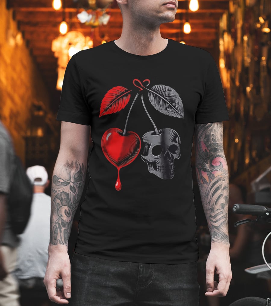 Bleeding Cherry Skull Memento Mori Gothic Macabre Dark Fruit T-Shirt