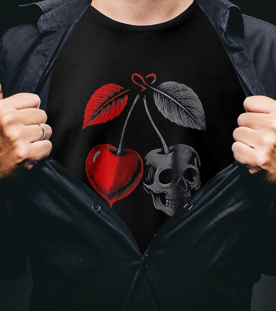 Bleeding Cherry Skull Memento Mori Gothic Macabre Dark Fruit T-Shirt