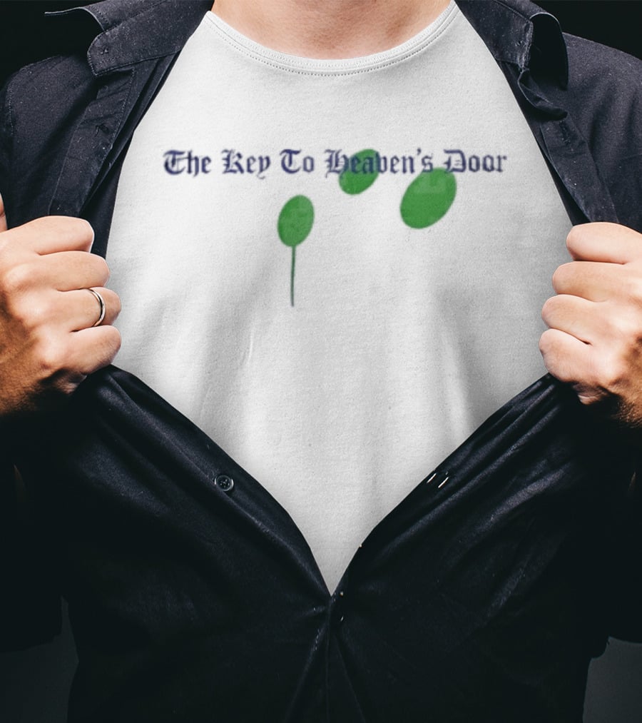 The Key To Heaven's Door Blue Lettering Three Green Ovals With Stem T-Shirt