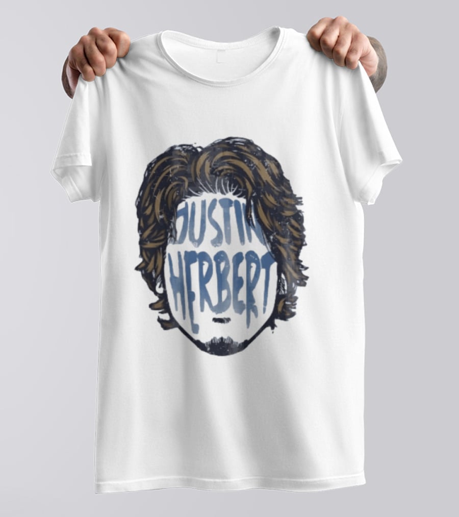 Justin Herbert Distressed Long Hair Beard Head T-Shirt