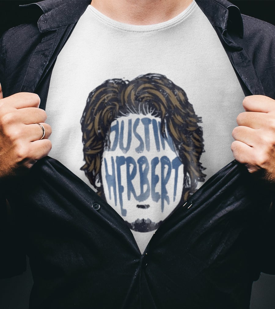 Justin Herbert Distressed Long Hair Beard Head T-Shirt