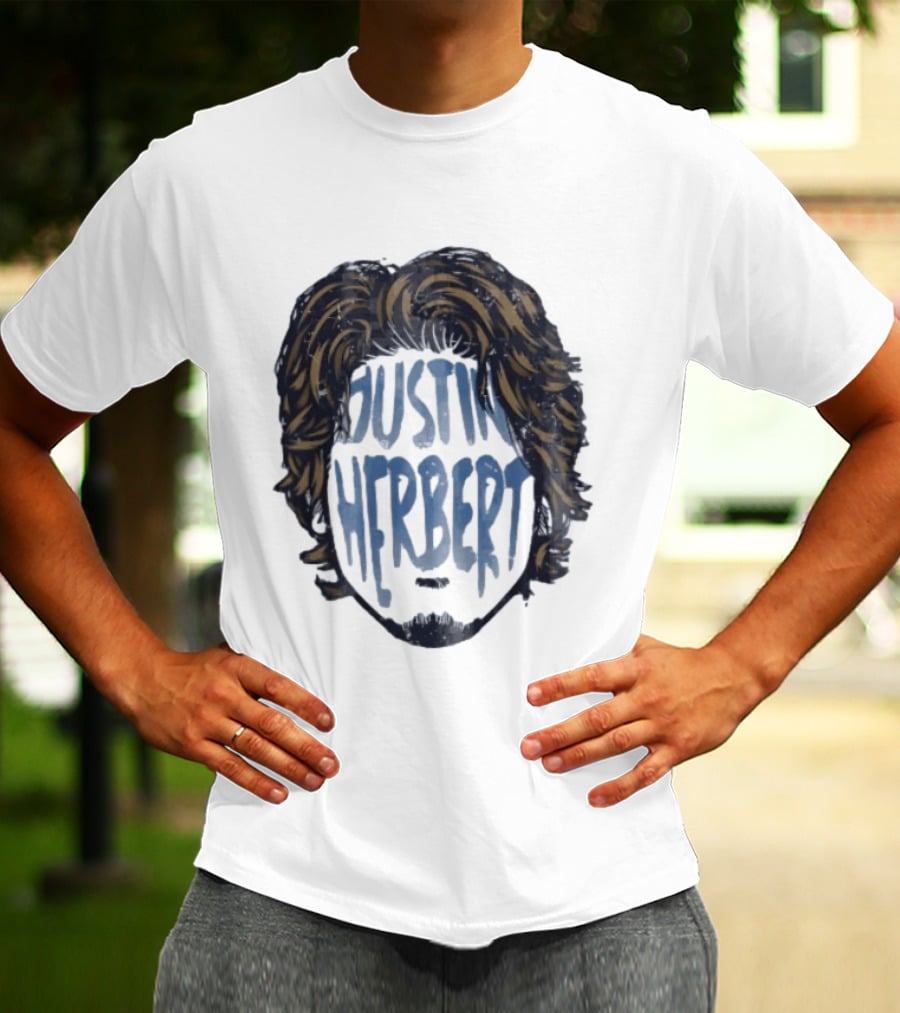 Justin Herbert Distressed Long Hair Beard Head T-Shirt