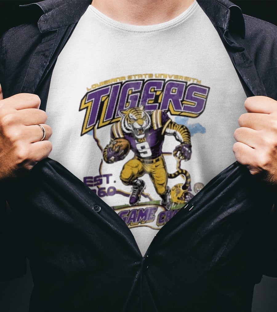 Louisiana State University Tigers Game Changers Est 1860 Football Running Map T-Shirt