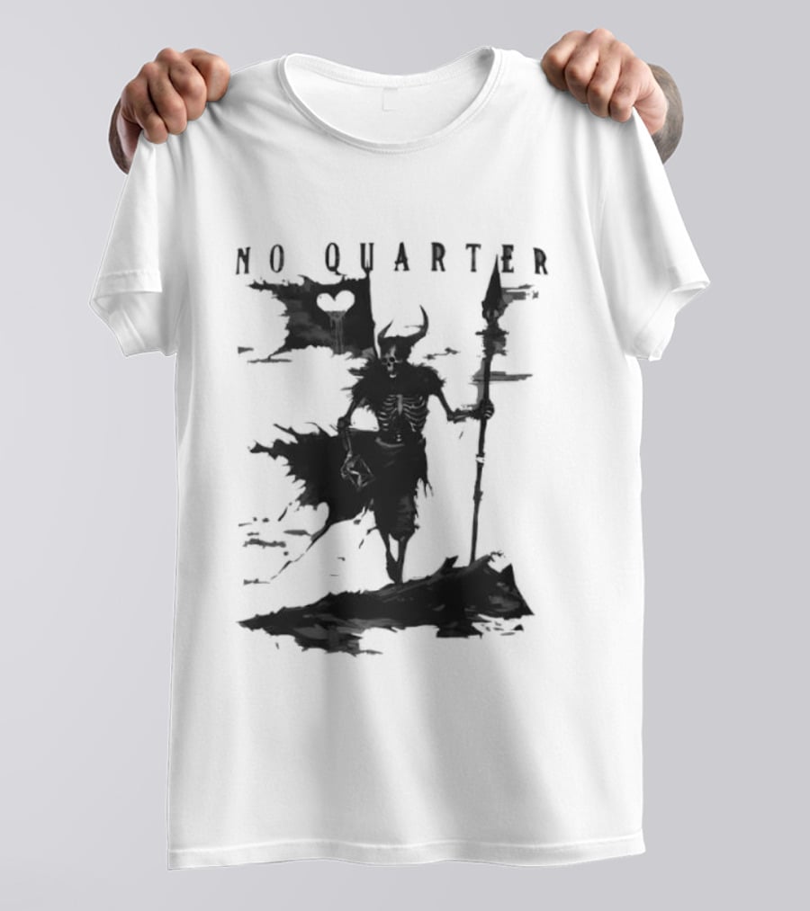No Quarter Distressed Skeleton Warrior Dark Fantasy T-Shirt