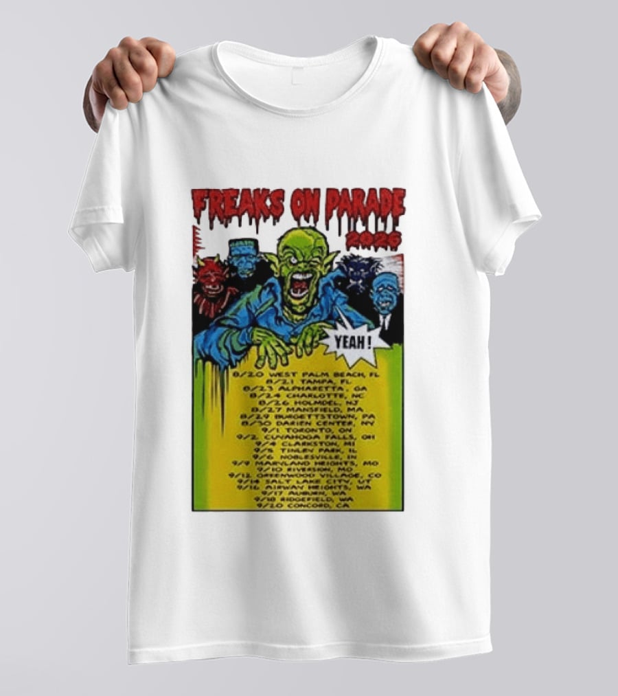 Freaks On Parade Tour 2023 Rob Zombie Dates West Palm Beach Tampa Atlanta Concord T-Shirt