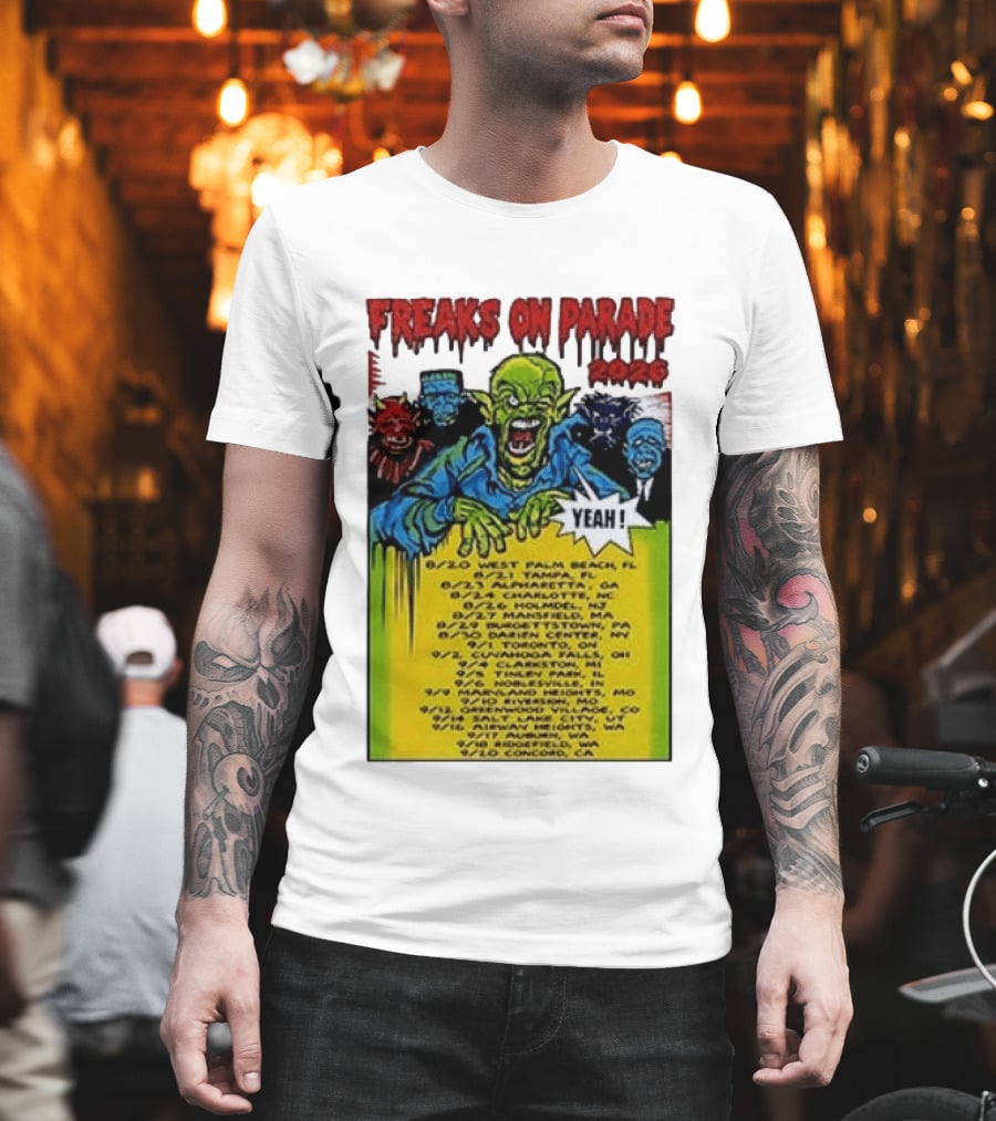 Freaks On Parade Tour 2023 Rob Zombie Dates West Palm Beach Tampa Atlanta Concord T-Shirt
