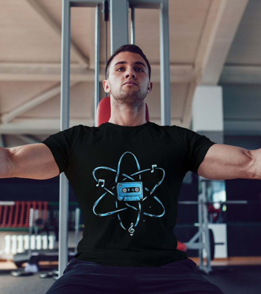 Atomic Cassette Tape Surrounded By Musical Notes And Atomic T-Shirt