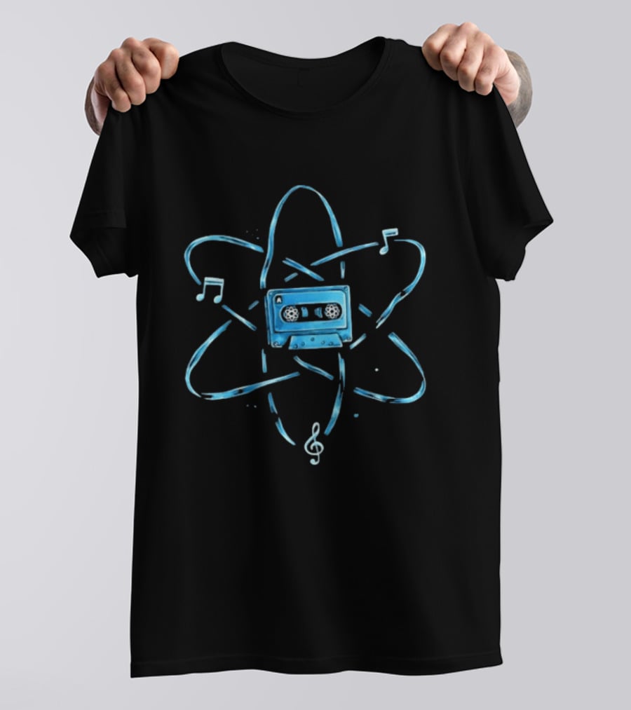 Atomic Cassette Tape Surrounded By Musical Notes And Atomic T-Shirt