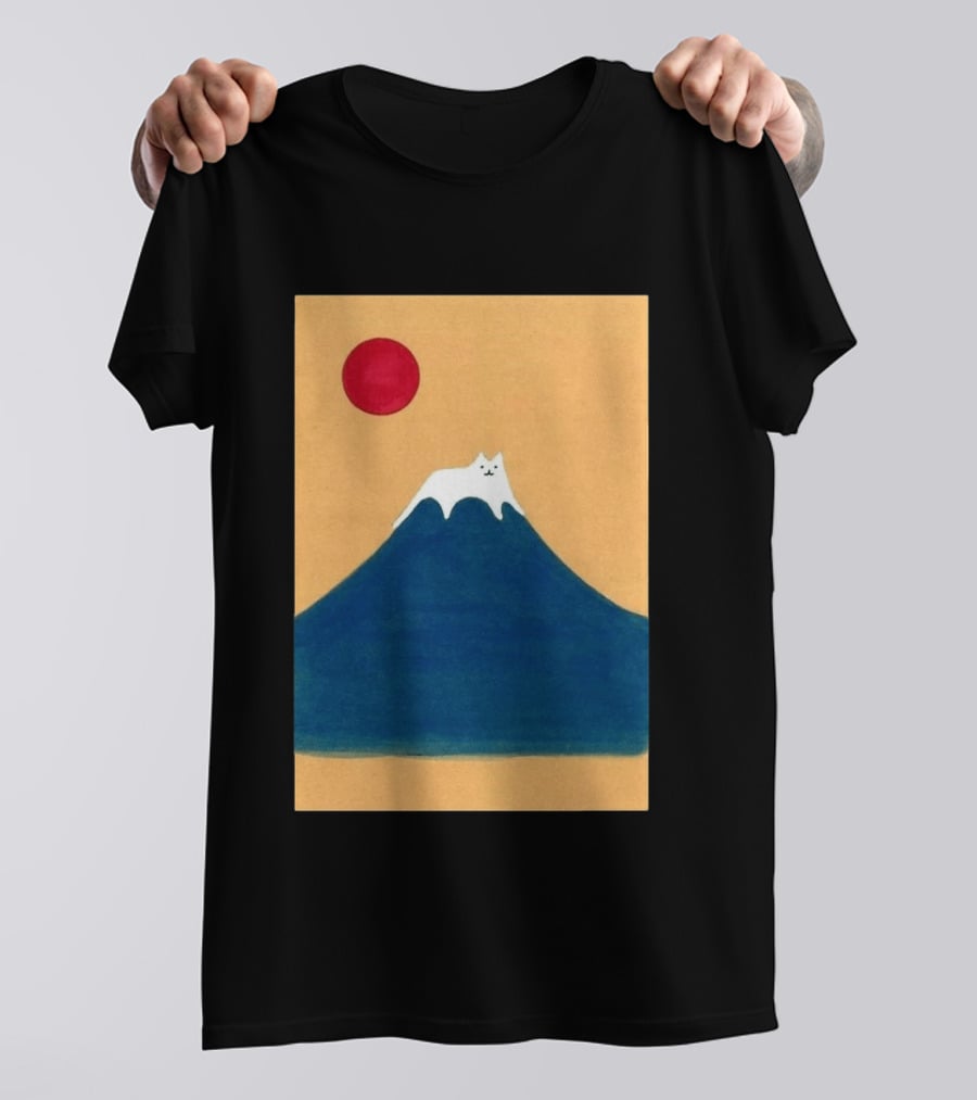 Meow Fuji Cat With Red Sun Illustration Japan T-Shirt
