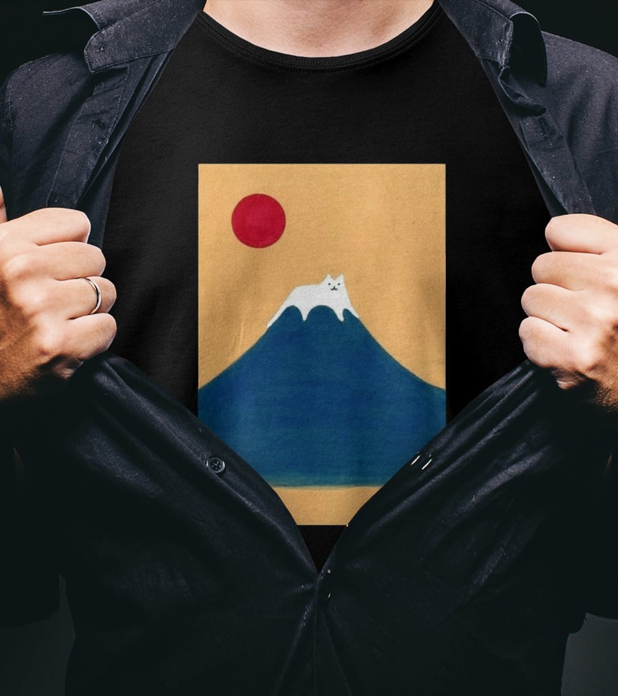Meow Fuji Cat With Red Sun Illustration Japan T-Shirt