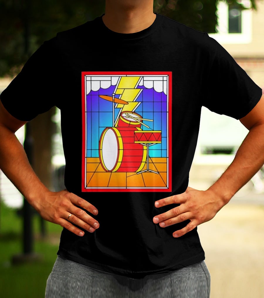 Stained Glass Drum Kit With Lightning Bolt T-Shirt