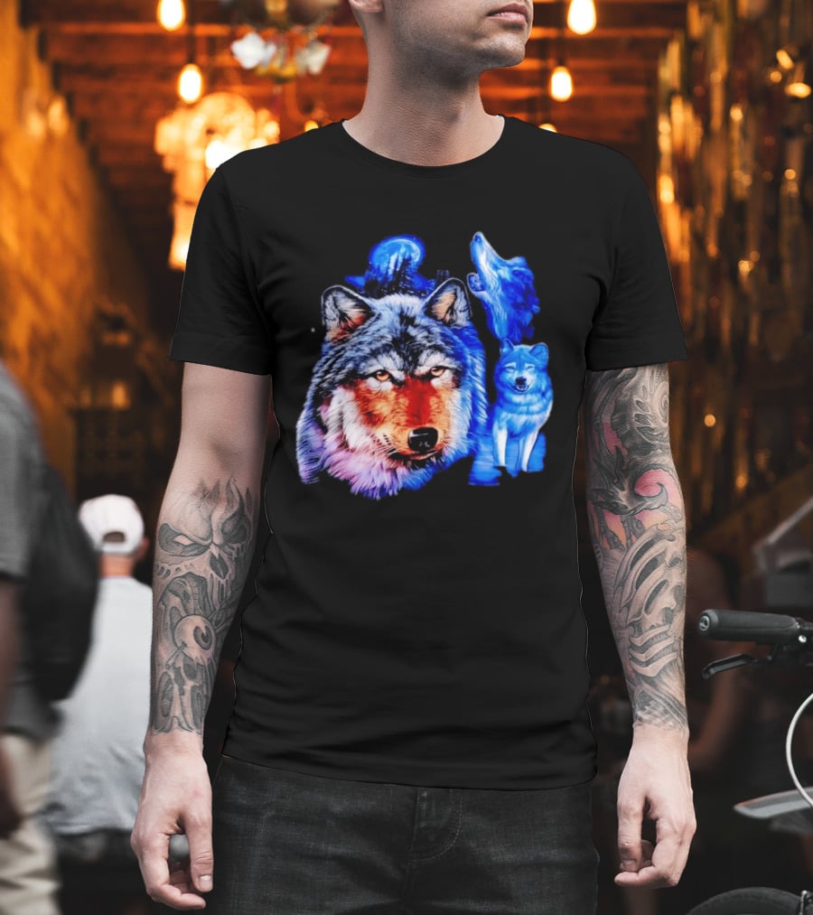 Wild Wolf Pack Moon Night Scene Nature Wildlife Wolves Howling T-Shirt