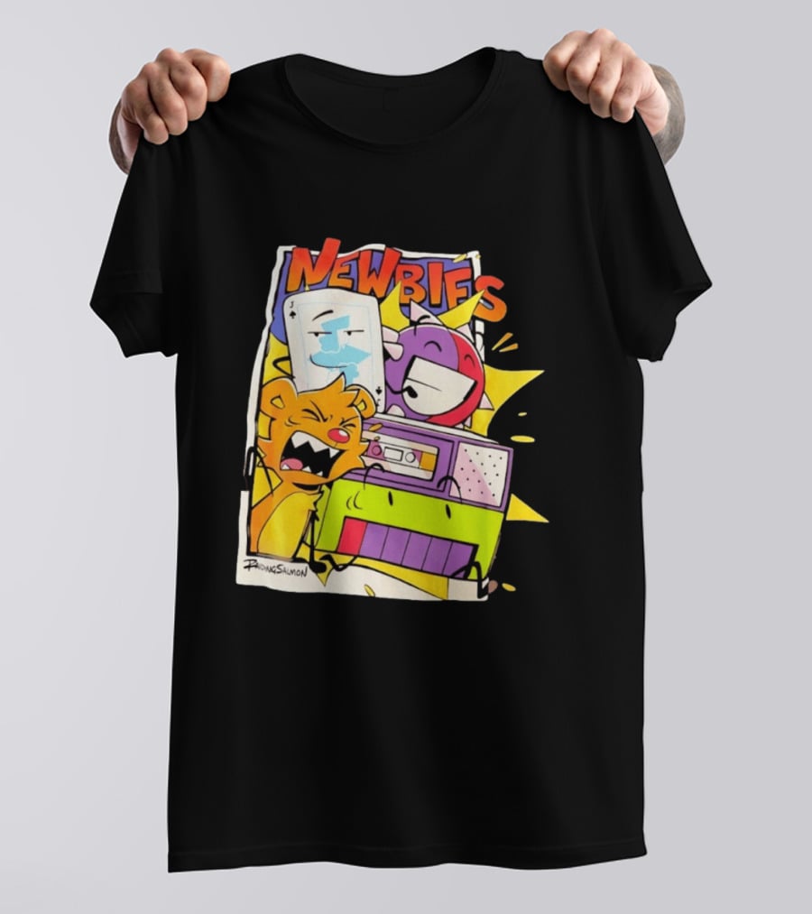 Newbies RaidingSalmon Cartoon Boombox And Cards Explosion T-Shirt