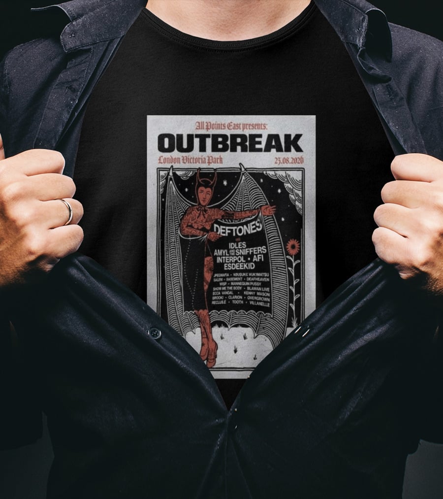 All Points East Presents Outbreak London Victoria Park 25.08.2026 Deftones Idles Amy Sniffers Interpol AFI Esdeekid T-Shirt