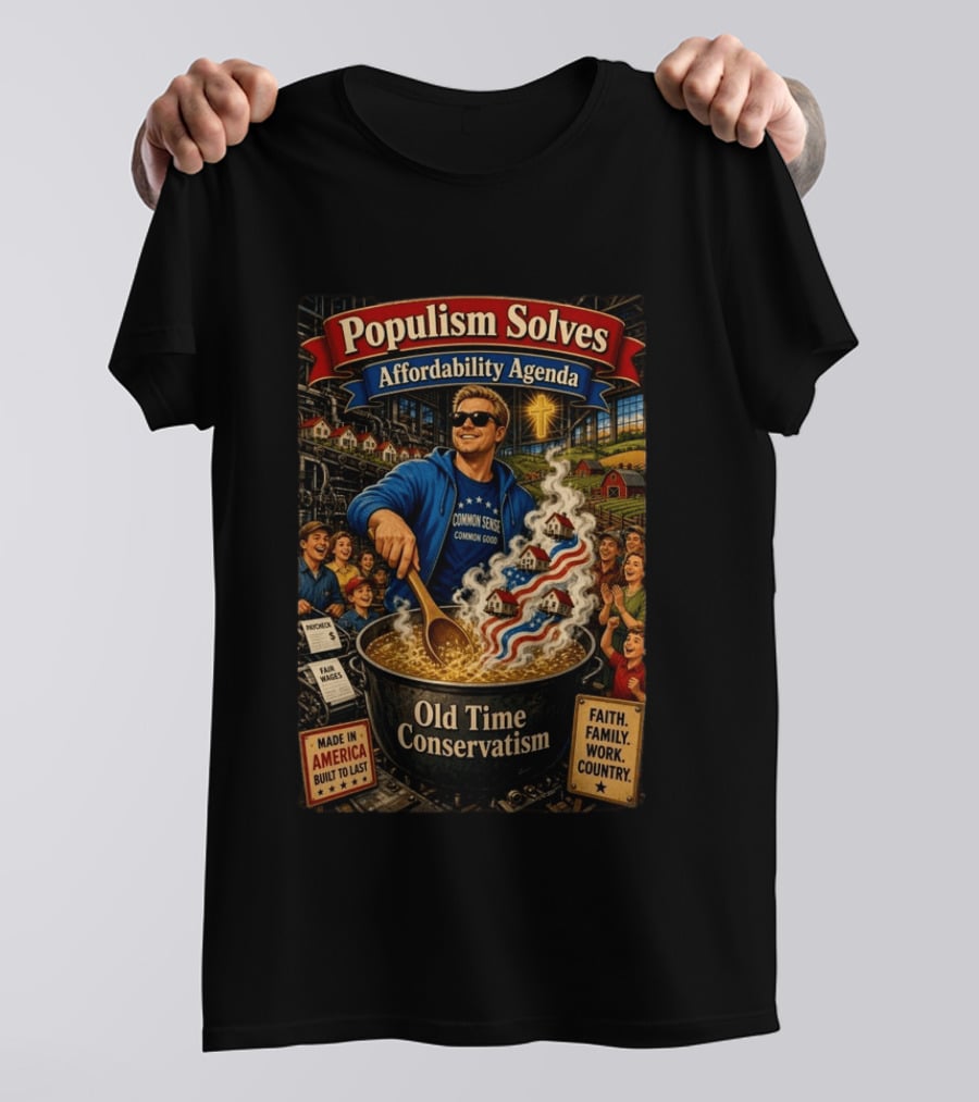 Populism Solves Affordability Agenda Common Sense Good Old Time Conservatism Faith Family Work Country T-Shirt