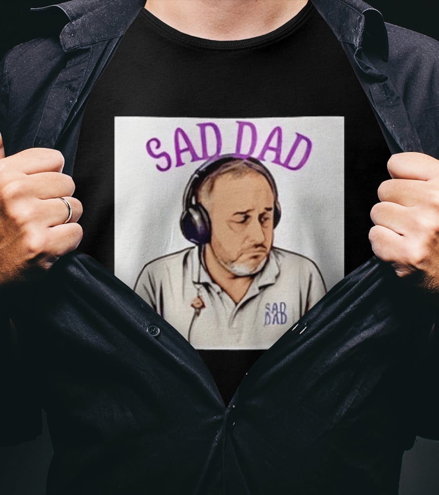 Sad Dad Headphones Fatherhood Parenting Mood T-Shirt