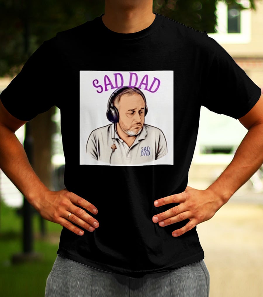 Sad Dad Headphones Fatherhood Parenting Mood T-Shirt