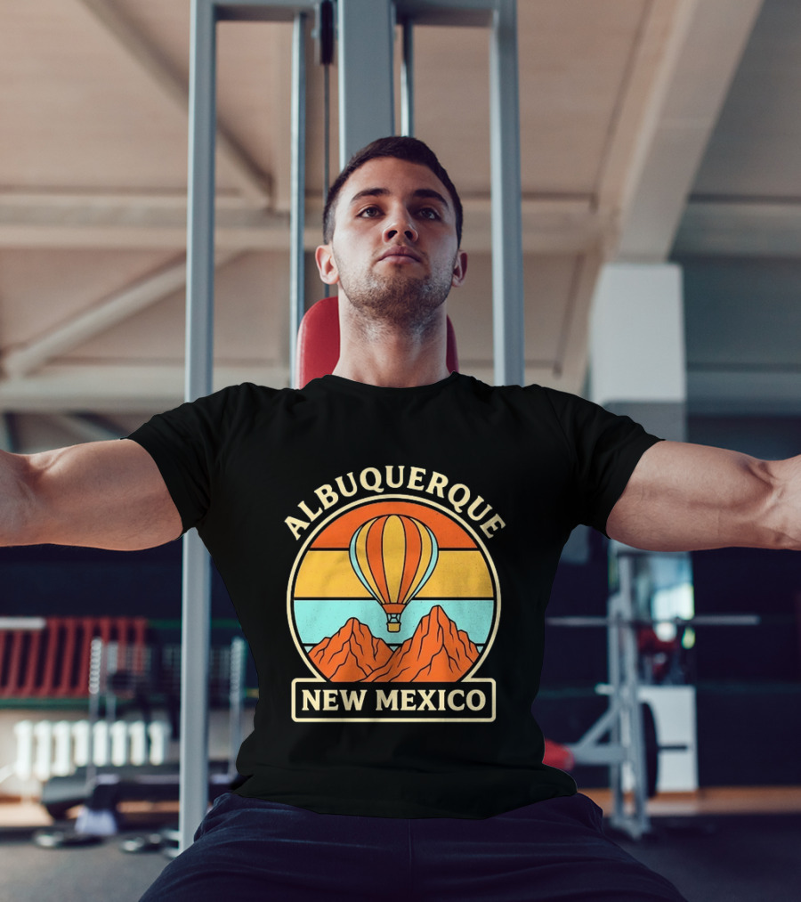 Albuquerque New Mexico Hot Air Balloon Over Mountains T-Shirt