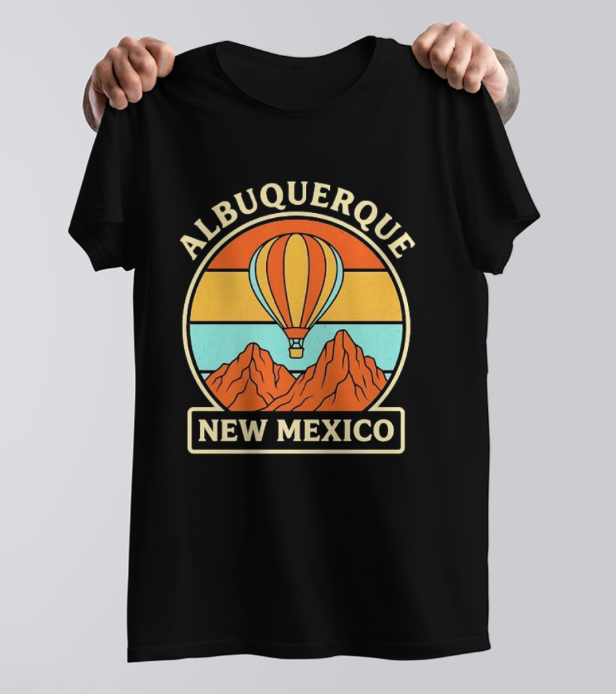 Albuquerque New Mexico Hot Air Balloon Over Mountains T-Shirt