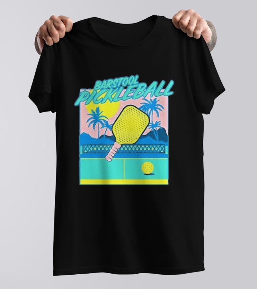 Barstool Pickleball Tropical Retro Paddle And Palm Trees T-Shirt