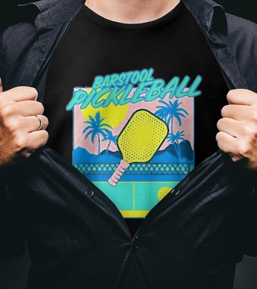 Barstool Pickleball Tropical Retro Paddle And Palm Trees T-Shirt