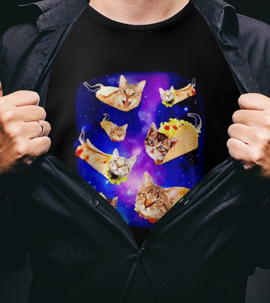 Cats In Space With Tacos And Burritos Taco Cat Cosmic Adventure T-Shirt