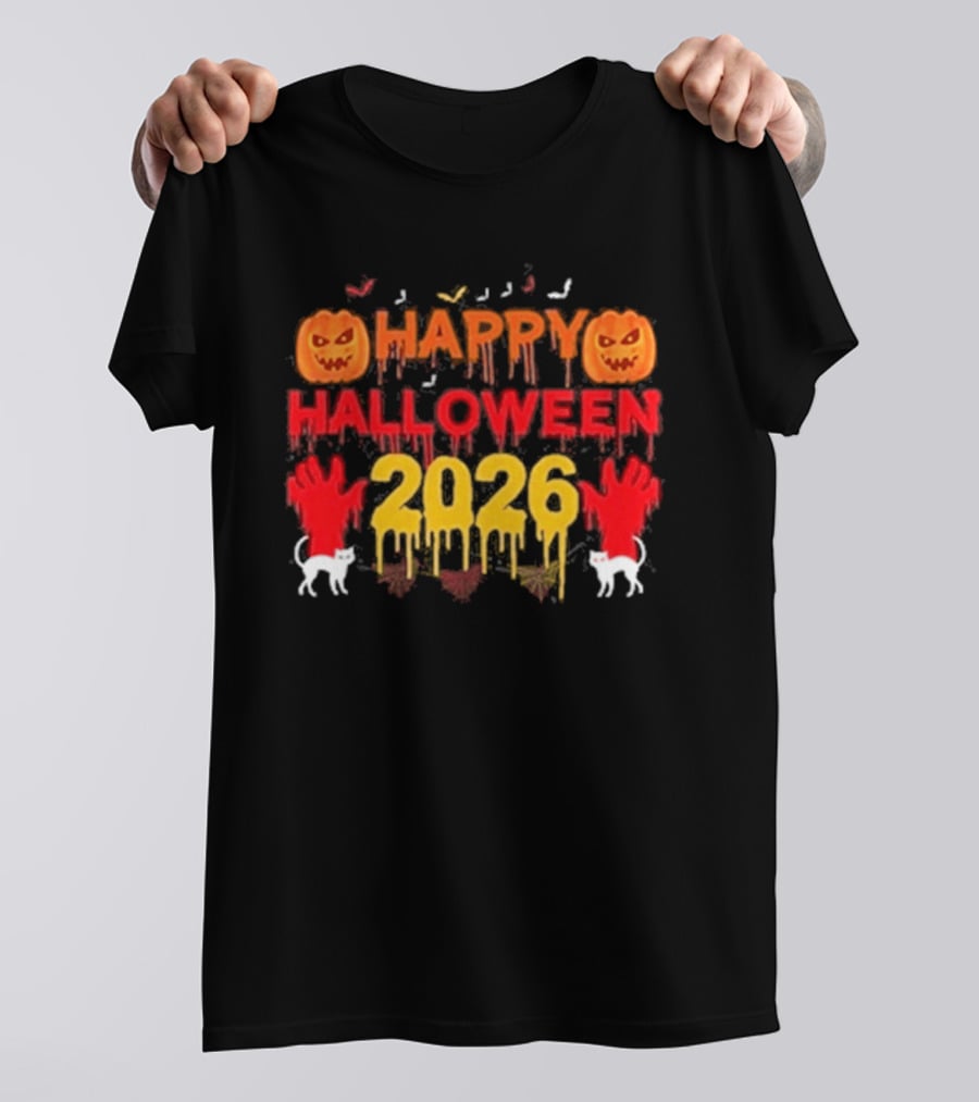 Happy Halloween 2026 Spooky Pumpkin Ghosts And Cats T-Shirt