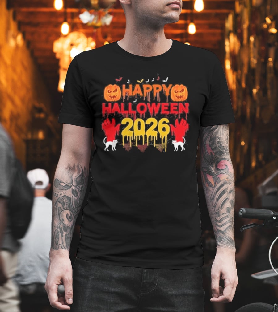 Happy Halloween 2026 Spooky Pumpkin Ghosts And Cats T-Shirt