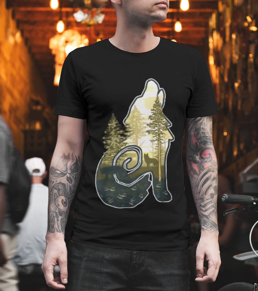 Wolf Howling Forest Scene Fahlo Nature Wildlife T-Shirt