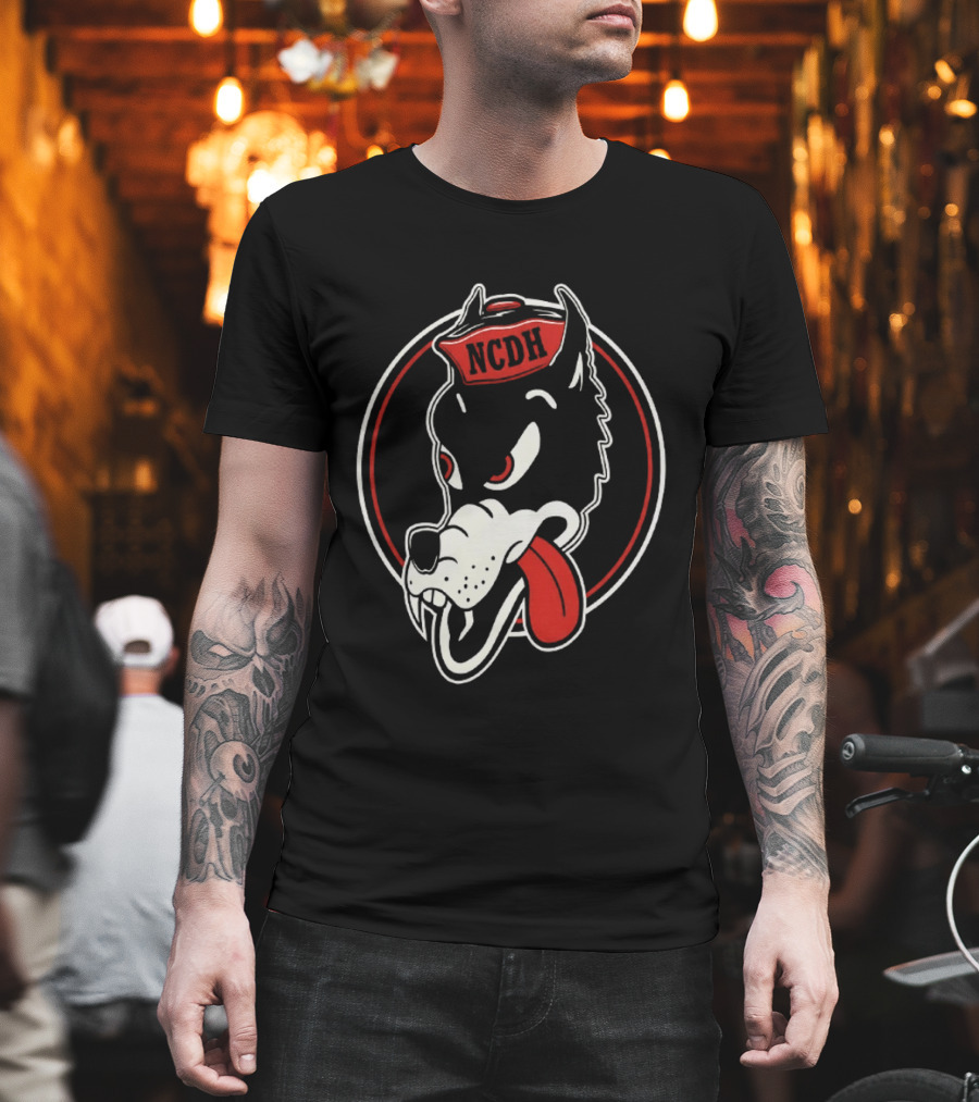 NCDH Wolf Cartoon Red Circle T-Shirt