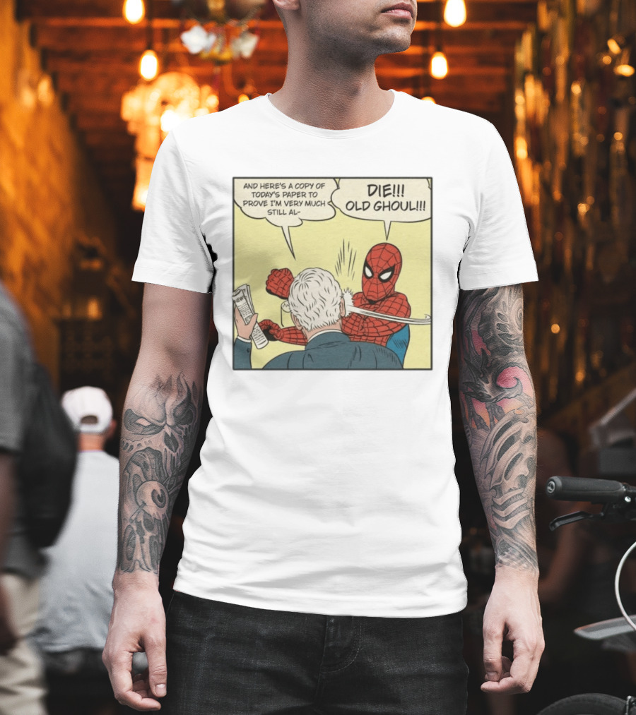 Spider Man Punching Mitch McConnell Die Old Ghoul Comic Meme T-Shirt