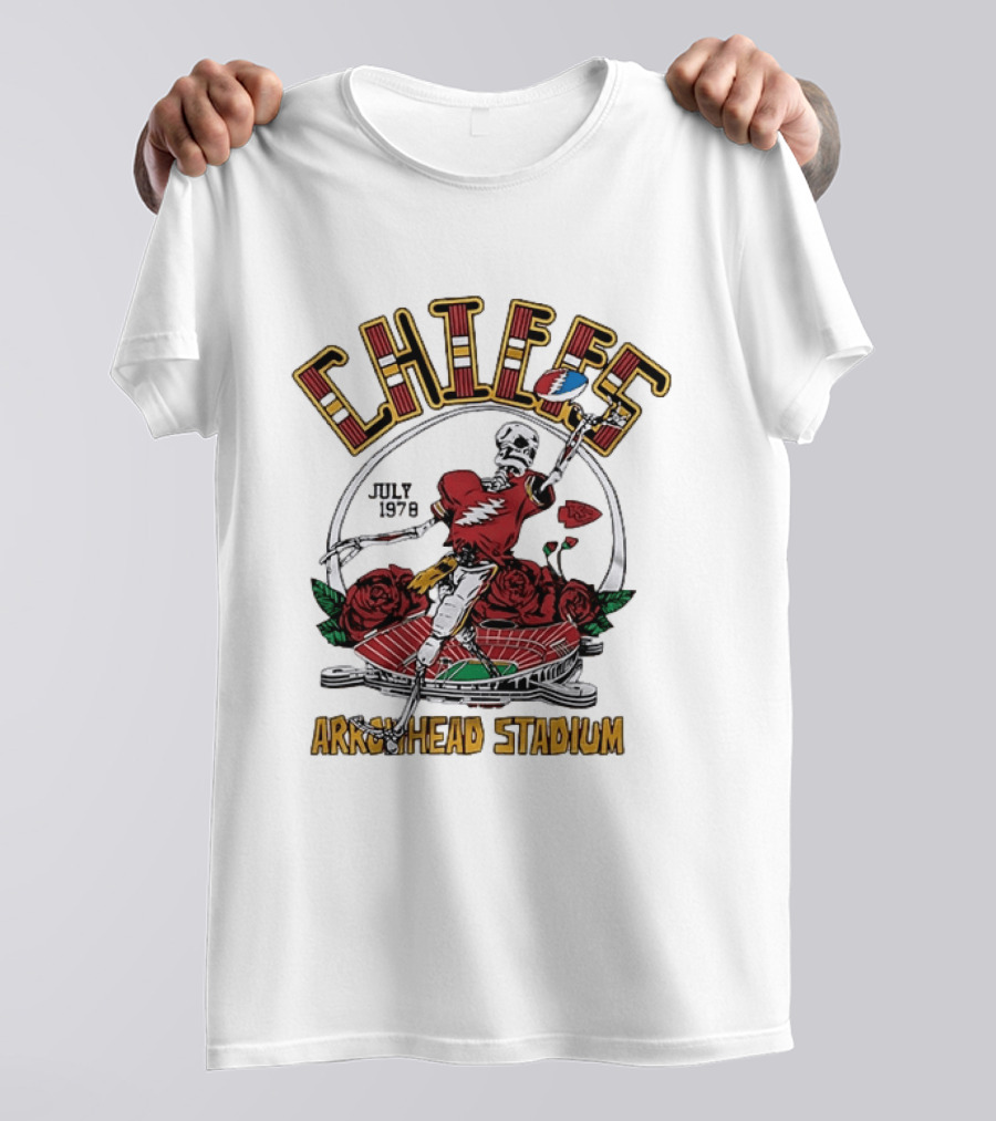 Kansas City Chiefs July 1 1978 Arrowhead Stadium Grateful Dead Skeleton Roses T-Shirt