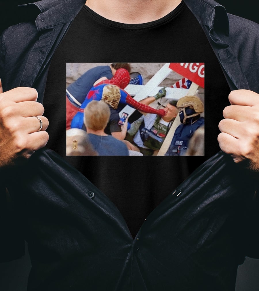 Spider Man Confrontation With Agent Superhero T-Shirt
