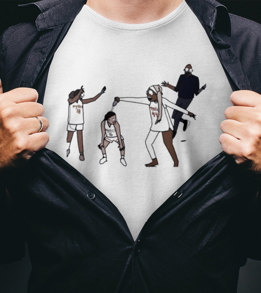 Washington Mystics Locker Room Champion Celebration Scene Animated Players T-Shirt