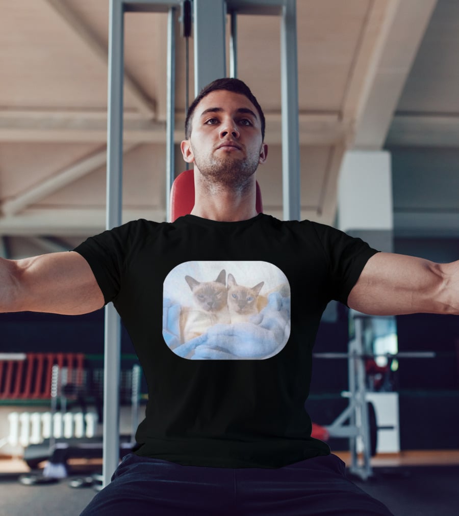 Siamese Cats Snuggling In Blue Blanket T-Shirt