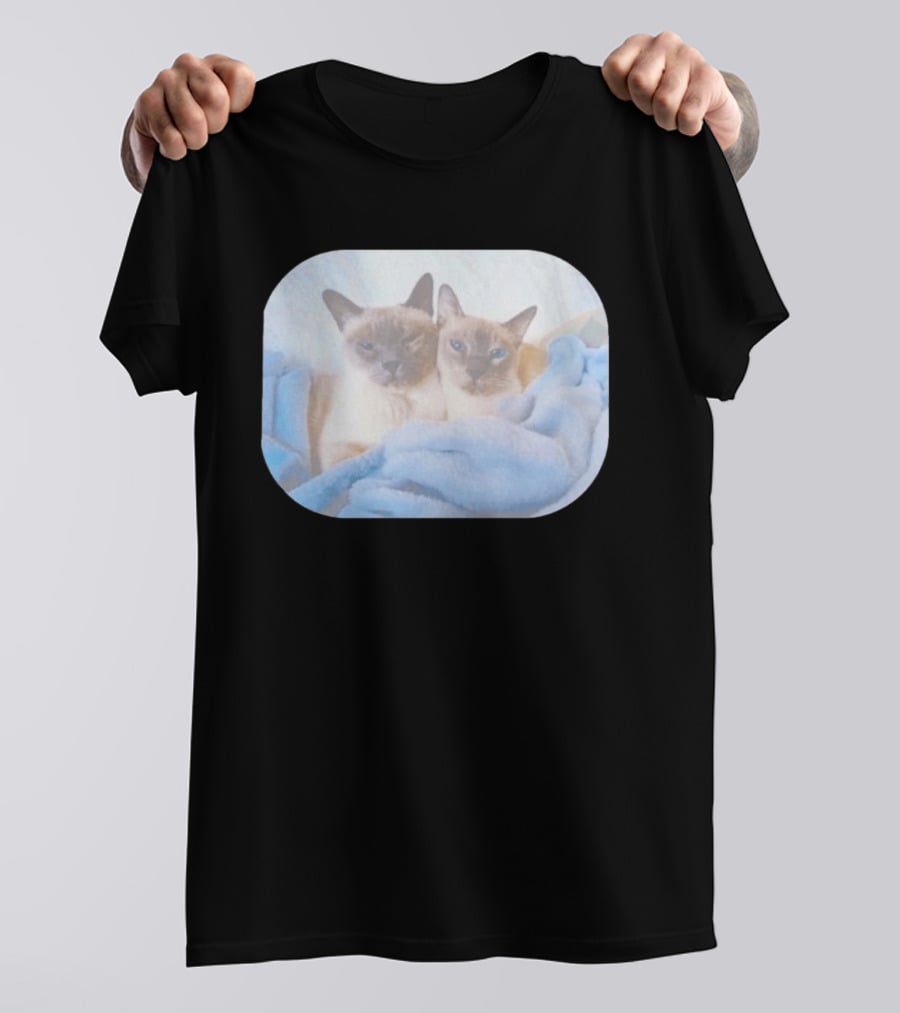 Siamese Cats Snuggling In Blue Blanket T-Shirt