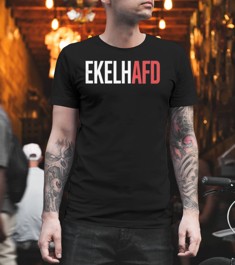 EKELHAFD Anti Far Right Statement Text Red White Contrast T-Shirt