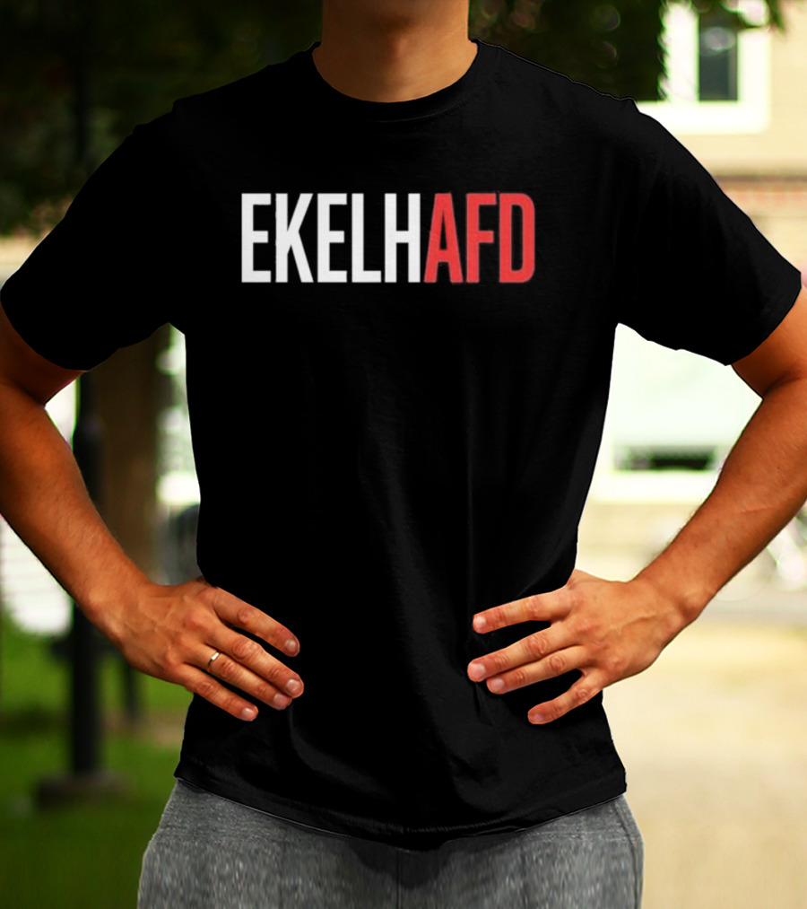 EKELHAFD Anti Far Right Statement Text Red White Contrast T-Shirt