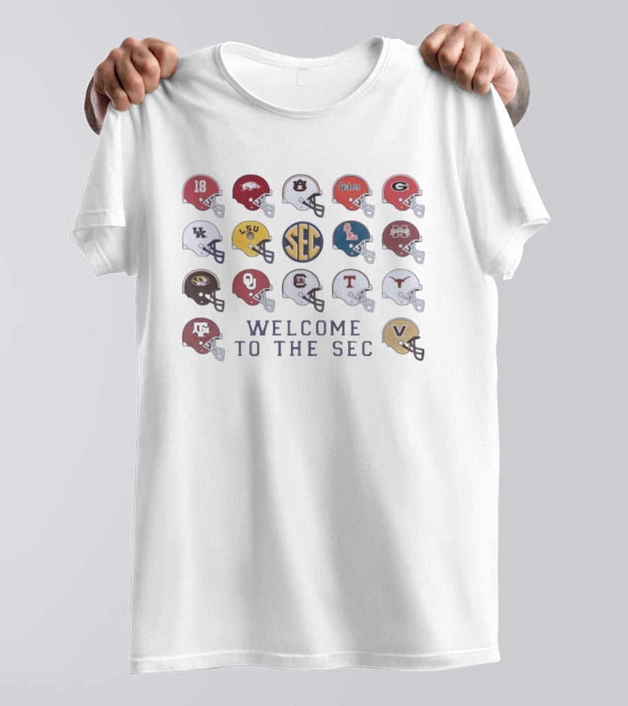 Welcome To The SEC Football Helmets Featuring NCAA Teams And Iconic SEC T-Shirt