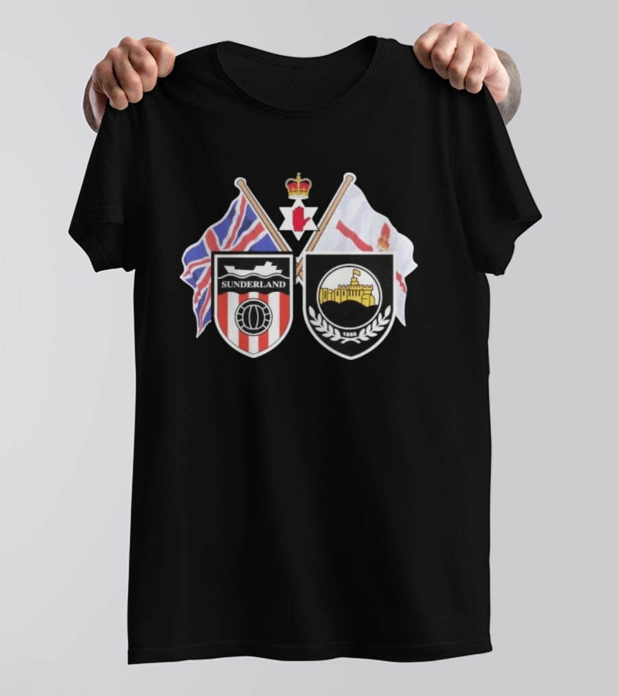 Sunderland And Linfield FC Crests Union Jack Northern Ireland Flags T-Shirt