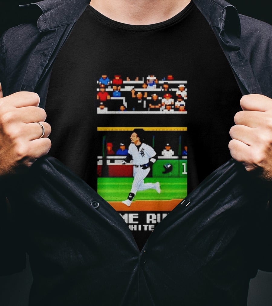 Yoan Moncada Home Run 3B White Sox Pixel Art Baseball Game Scene T-Shirt
