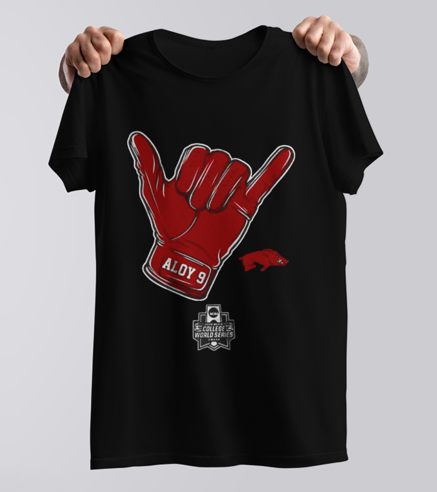 Arkansas Razorbacks Aloy 9 NCAA College World Series Shaka Gesture T-Shirt