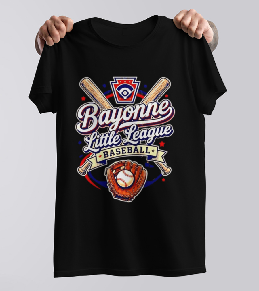 Bayonne Little League Baseball Youth Sports Emblem With Bats Glove And Ball T-Shirt