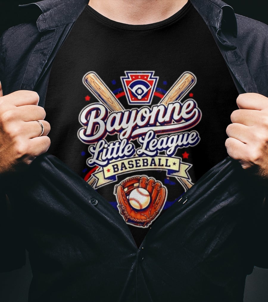 Bayonne Little League Baseball Youth Sports Emblem With Bats Glove And Ball T-Shirt