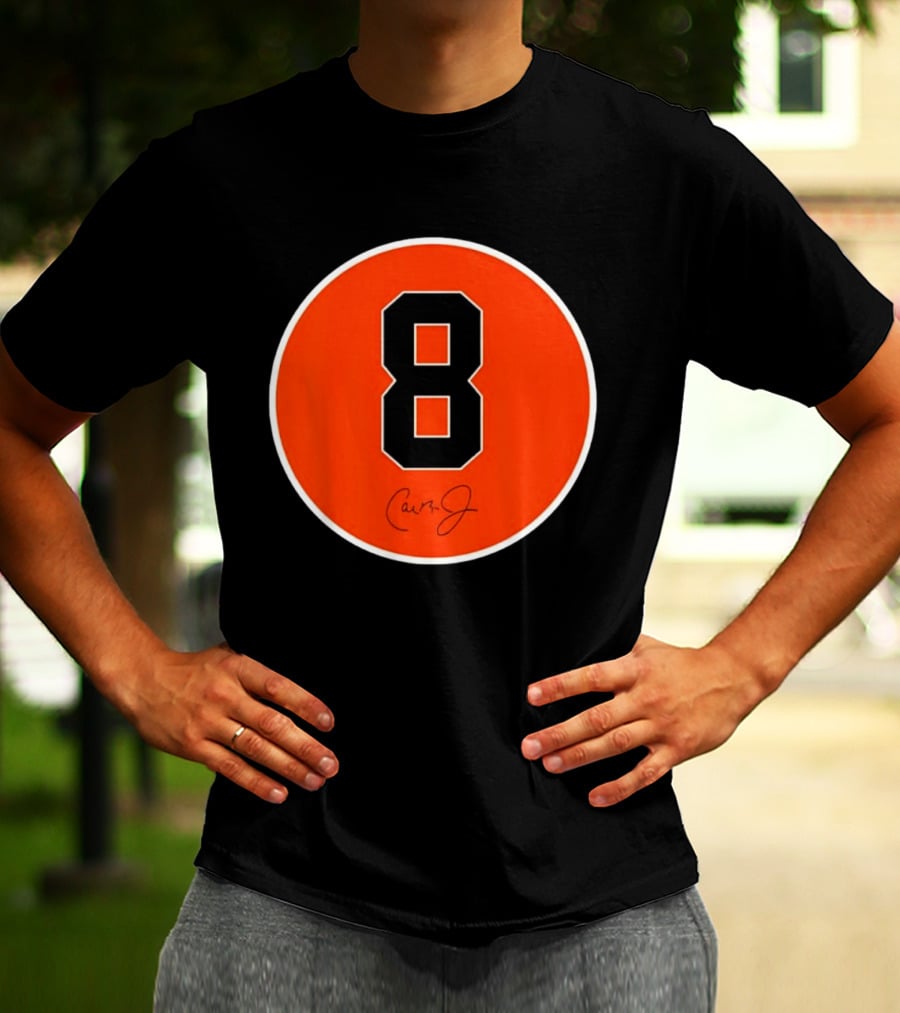Cal Ripken Jr Number 8 Baltimore Orioles Team Circle Orange T-Shirt